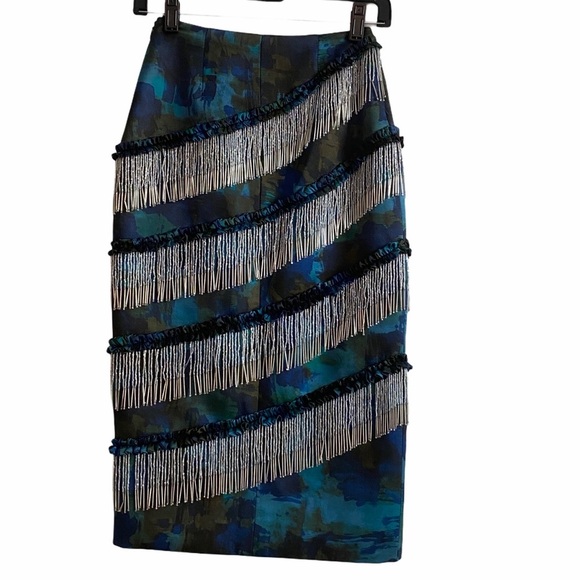 Beaded silk cascade fringe pencils skirt - Picture 2 of 7